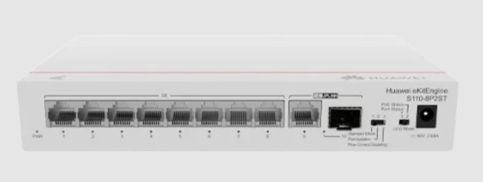 HUAWEI S110-8P2ST (8*10/100/1000BASE-T ports, PoE+, 1*GE SFP port, 1*10/100/1000BASE-T port, AC power, power adapter)